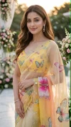 Tew Soft Tabby Digital Print With Embroidery Work Sarees
